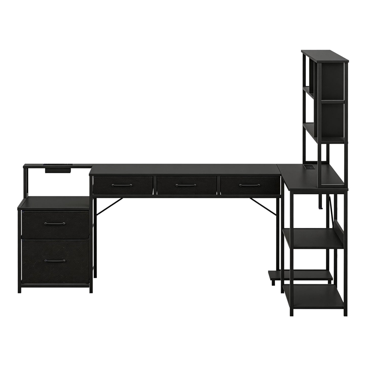 L-Shaped Gaming Desk with LED Lights and Power Outlets – 200cm, Black