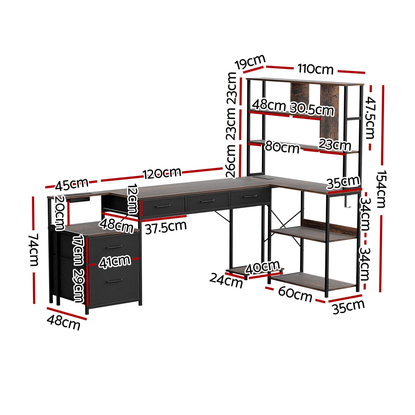 TWSC 200cm L Shaped Gaming Desk Computer Desk with LED Lights & Power Outlets