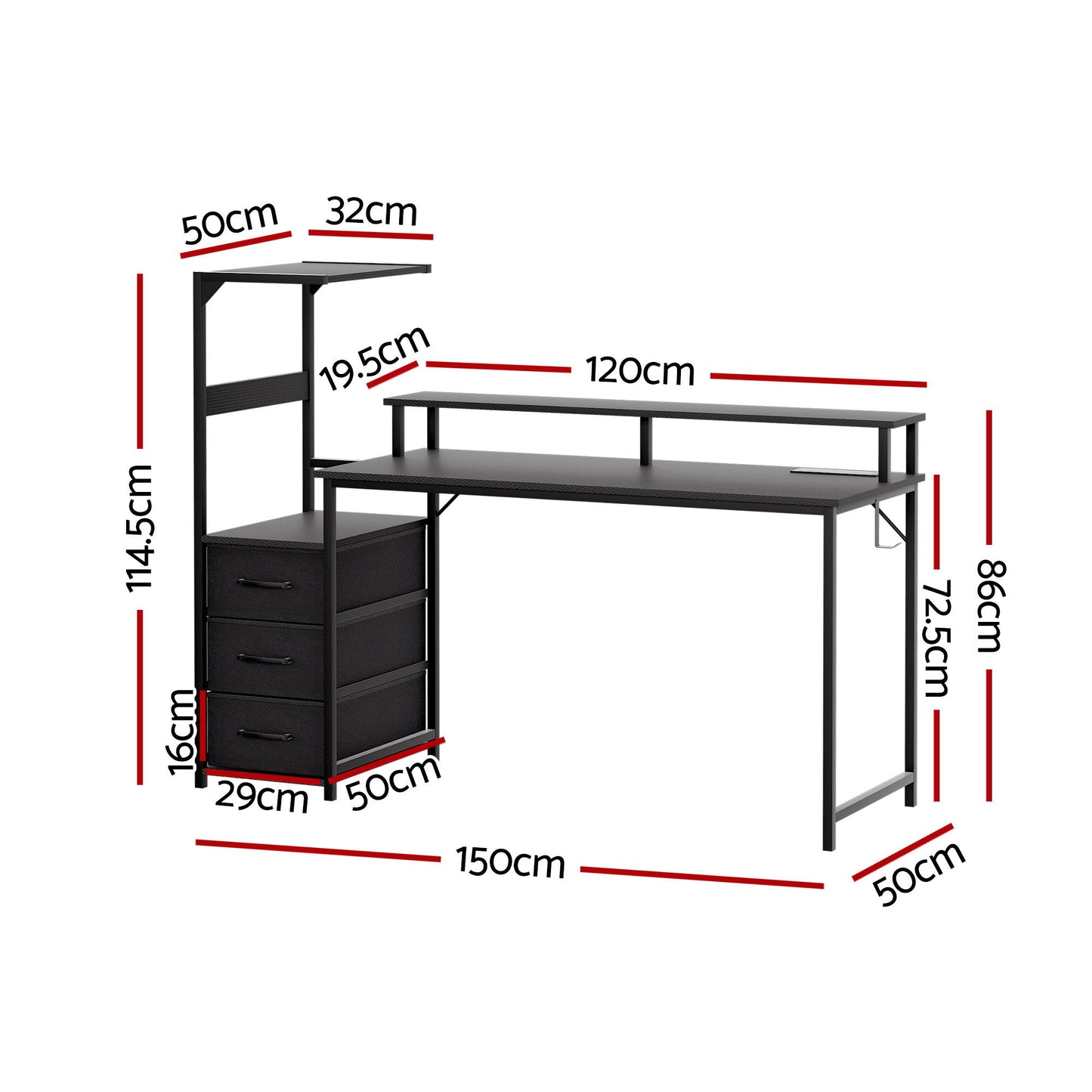 TWSC 145cm L Shaped Gaming Desk Computer Desk with LED Lights & Power Outlets