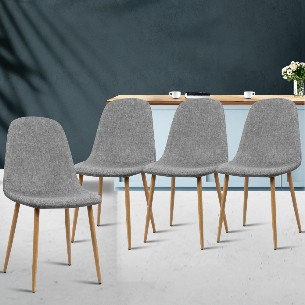 TWSC Dining Chairs Set of 4 Linen Curved Slope Grey