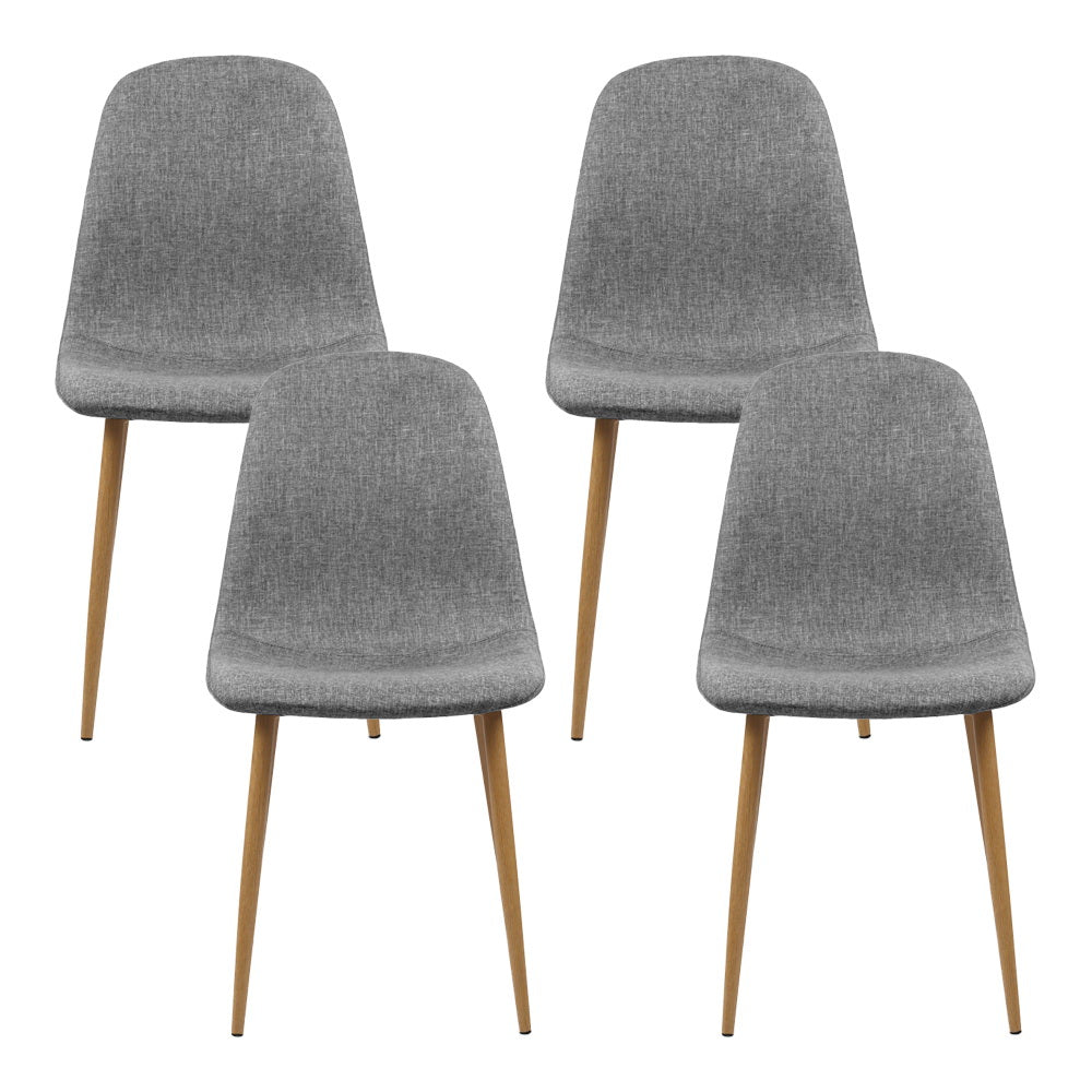 TWSC Dining Chairs Set of 4 Linen Curved Slope Grey