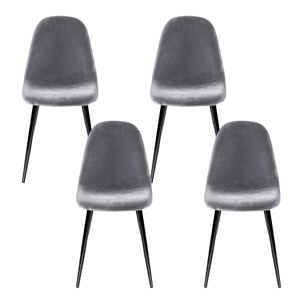 Dining Chairs Set of 4 – Velvet Upholstery, Dark Grey