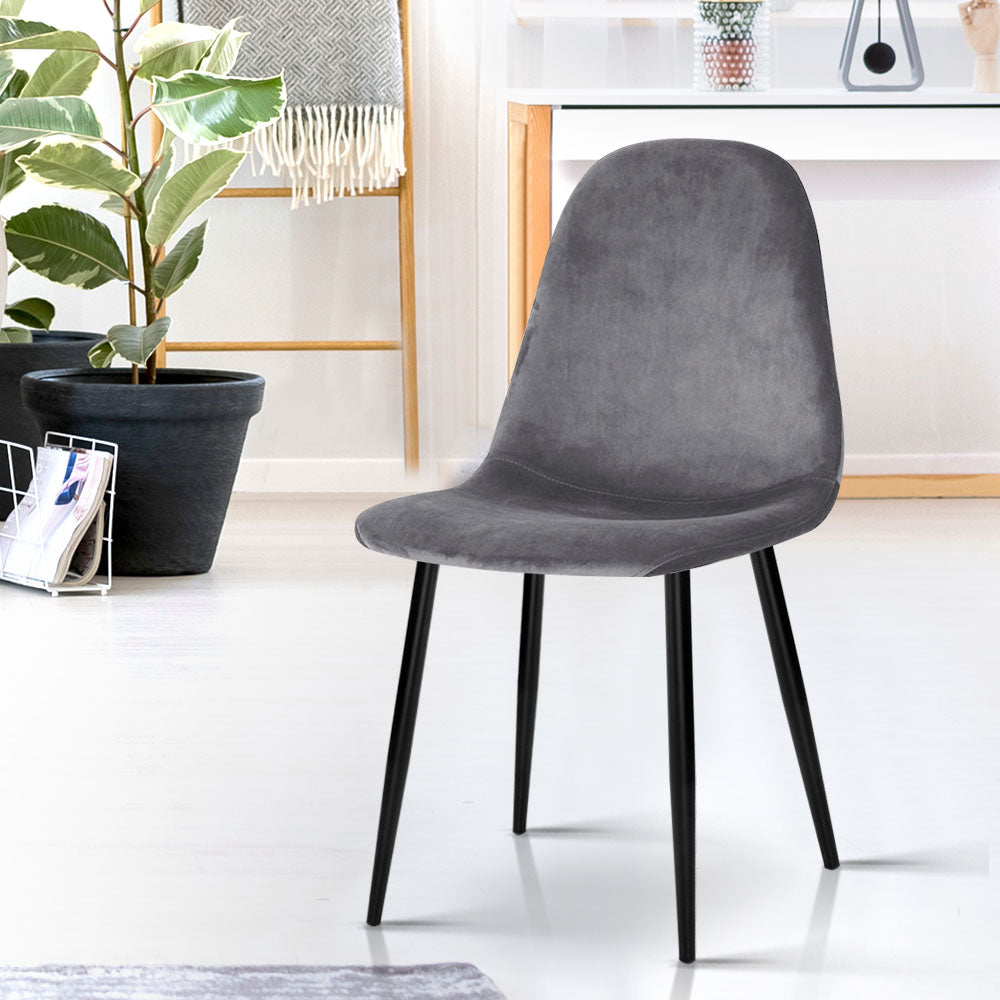 Dining Chairs Set of 4 – Velvet Upholstery, Dark Grey