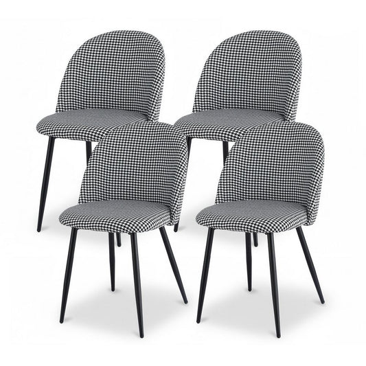 Dining Chairs Set of 4 – Linen Upholstery, Houndstooth Pattern, Metal Legs