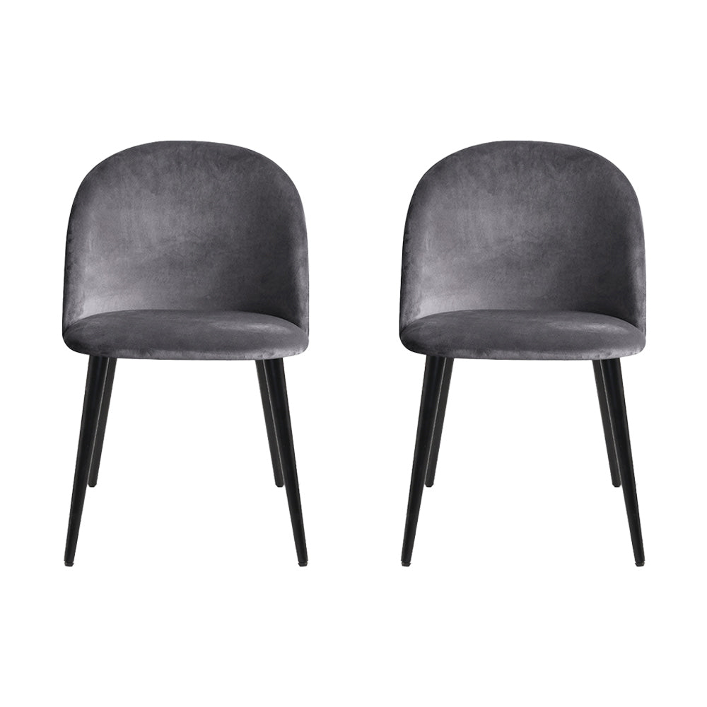 Dining Chairs Set of 2 – Velvet Upholstery, Dark Grey, Solid Iron Legs