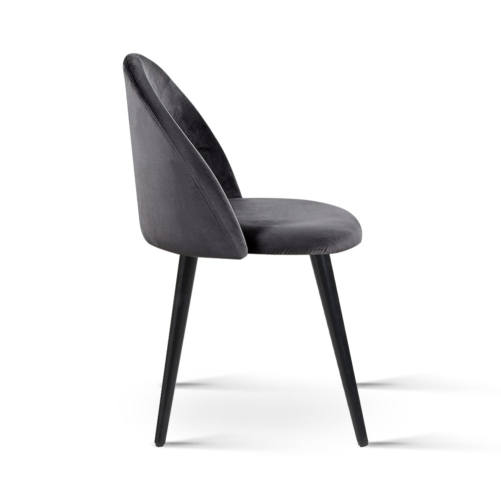 Dining Chairs Set of 2 – Velvet Upholstery, Dark Grey, Solid Iron Legs