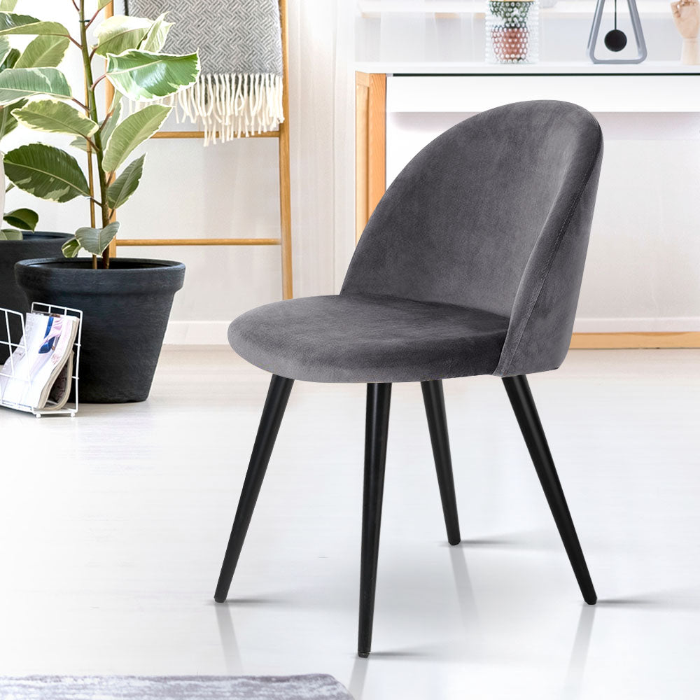 Dining Chairs Set of 2 – Velvet Upholstery, Dark Grey, Solid Iron Legs