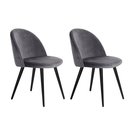Dining Chairs Set of 2 – Velvet Upholstery, Dark Grey, Solid Iron Legs