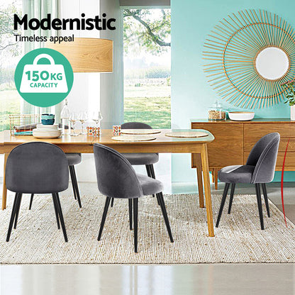 TWSC Dining Chairs Set of 4 Velvet Solid Curved Dark Grey