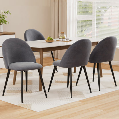 TWSC Dining Chairs Set of 4 Velvet Solid Curved Dark Grey