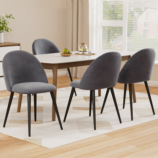 TWSC Dining Chairs Set of 4 Velvet Solid Curved Dark Grey