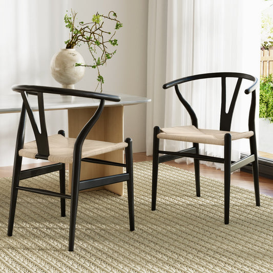 Artiss Dining Chairs Wooden Rattan Wishbone Back - Set of 2