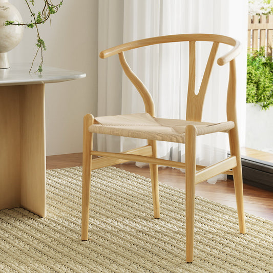 TWSC Dining Chair Wooden Rattan Seat Wishbone Back
