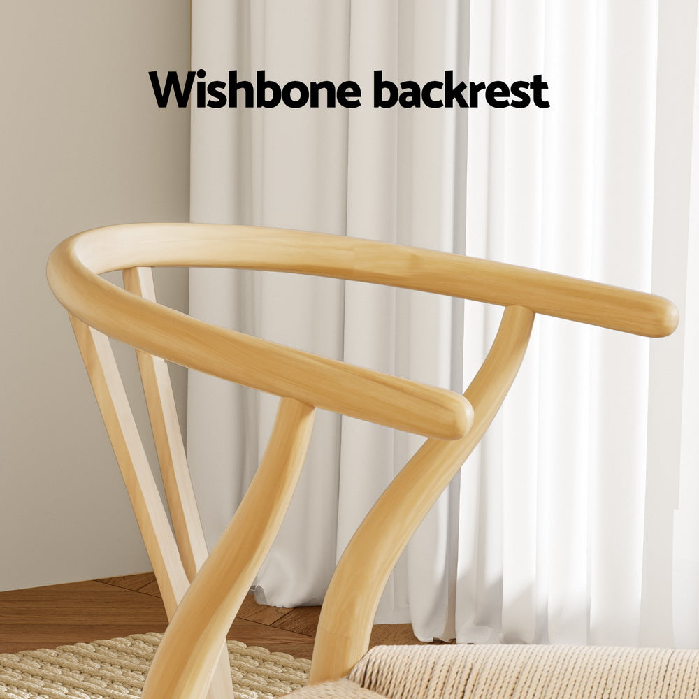 TWSC Dining Chair Wooden Rattan Seat Wishbone Back