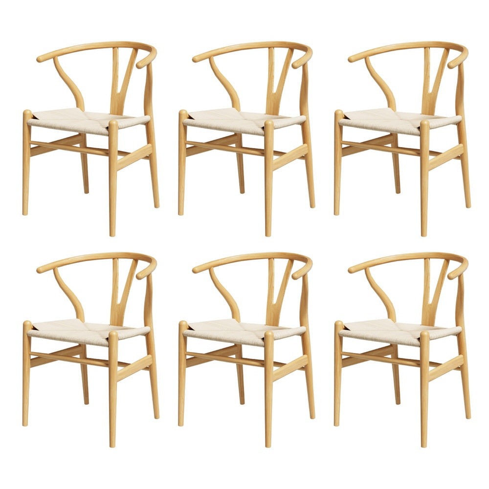 Wishbone Dining Chair Set of 6 – Wooden Frame, Rattan Seat