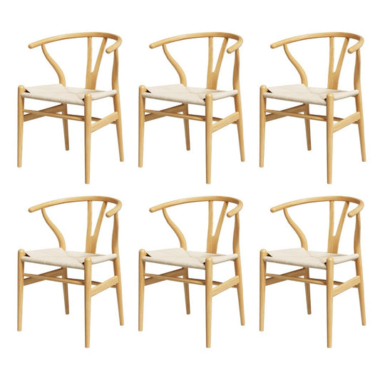 Wishbone Dining Chair Set of 6 – Wooden Frame, Rattan Seat