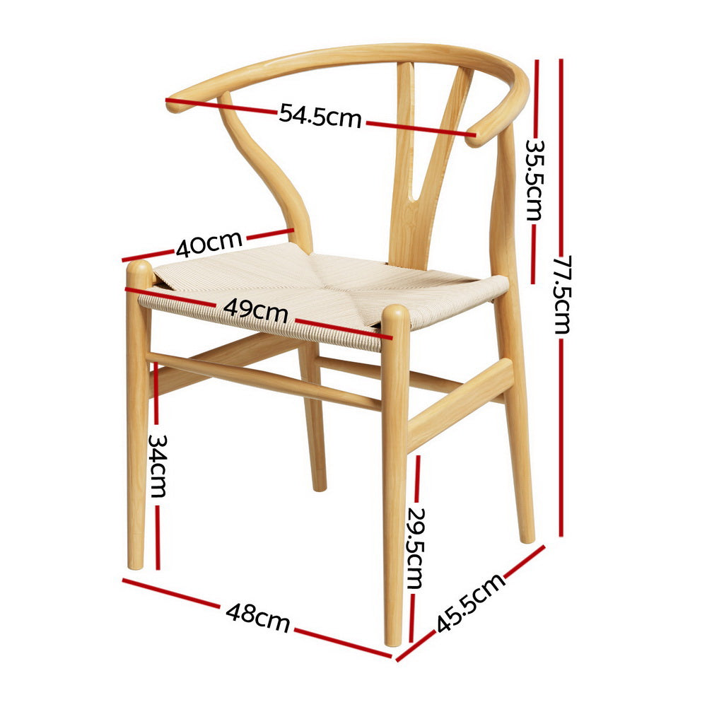 Wishbone Dining Chair Set of 6 – Wooden Frame, Rattan Seat
