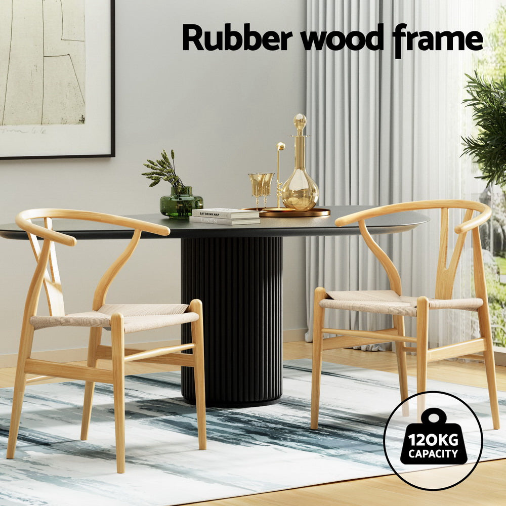 Wishbone Dining Chair Set of 6 – Wooden Frame, Rattan Seat