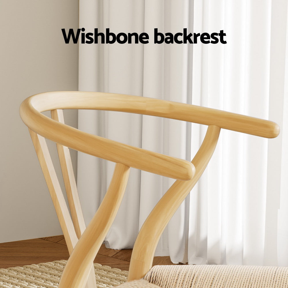 Wishbone Dining Chair Set of 6 – Wooden Frame, Rattan Seat