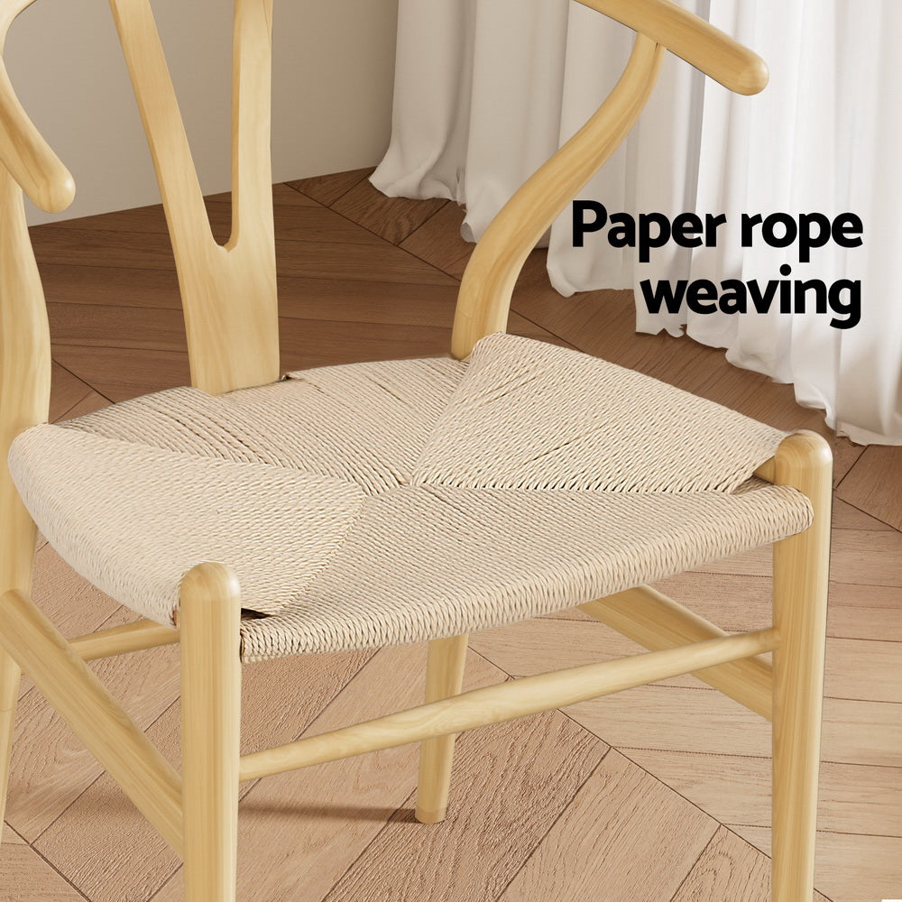 Wishbone Dining Chair Set of 6 – Wooden Frame, Rattan Seat