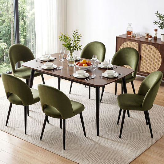 TWSC Dining Chairs Set of 6 Velvet Hollow Green