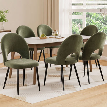TWSC Dining Chairs Set of 6 Velvet Hollow Green