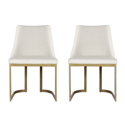 Dining Chairs Set of 2 – Linen Upholstery, Beige Frame