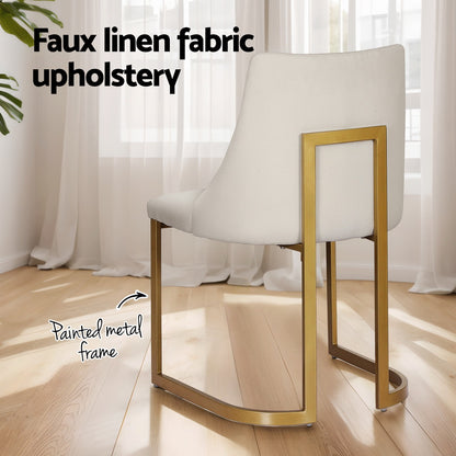 Dining Chairs Set of 2 – Linen Upholstery, Beige Frame