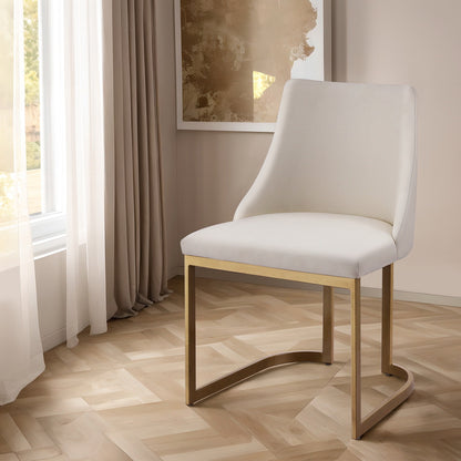 Dining Chairs Set of 2 – Linen Upholstery, Beige Frame