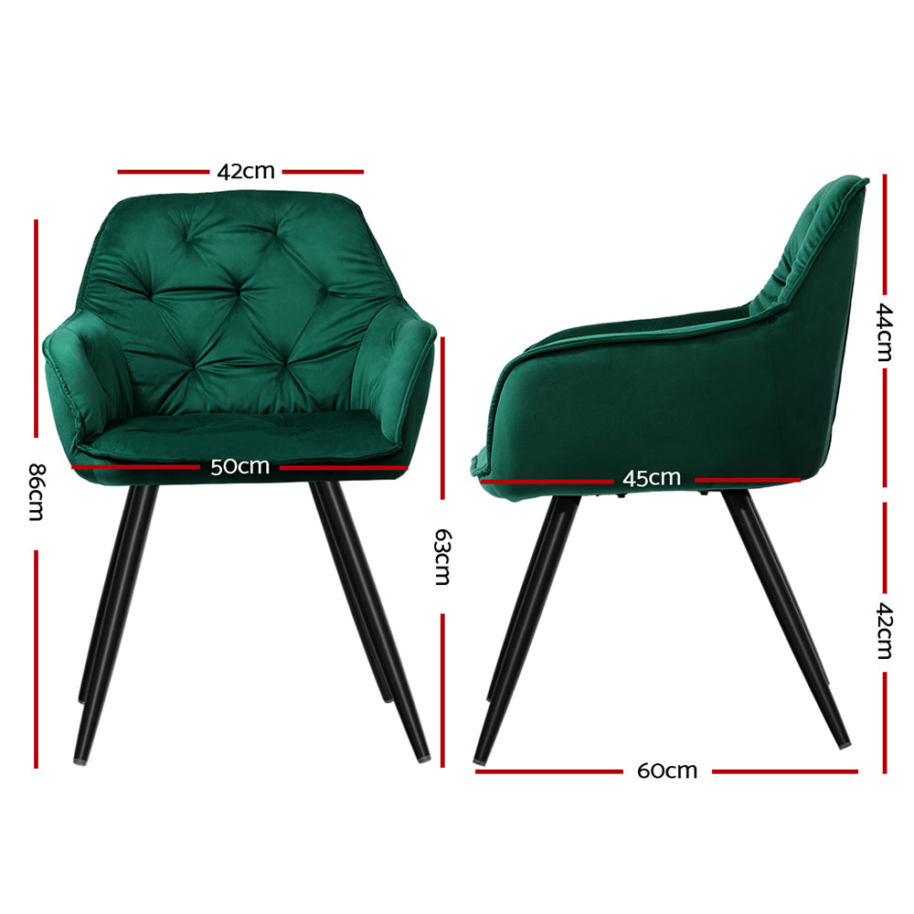 TWSC Dining Chairs Set of 2 Velvet Diamond Tufted Armchair Green
