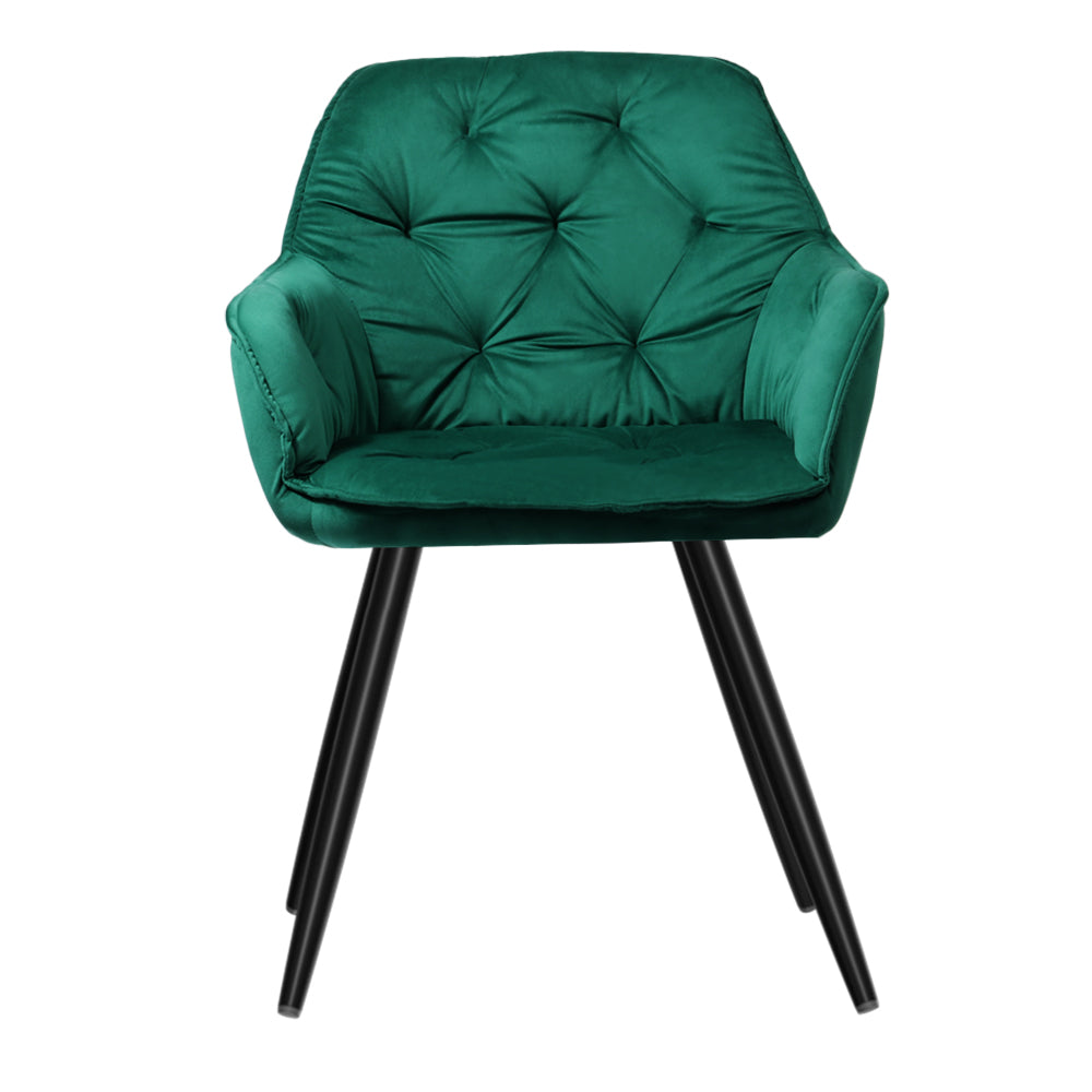 TWSC Dining Chairs Set of 2 Velvet Diamond Tufted Armchair Green