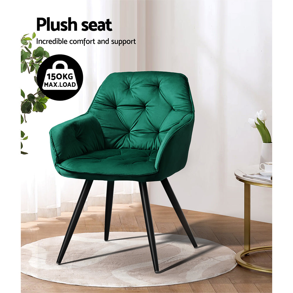 TWSC Dining Chairs Set of 2 Velvet Diamond Tufted Armchair Green