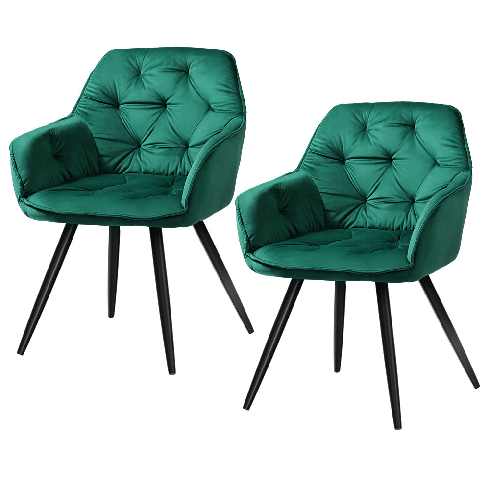 TWSC Dining Chairs Set of 2 Velvet Diamond Tufted Armchair Green