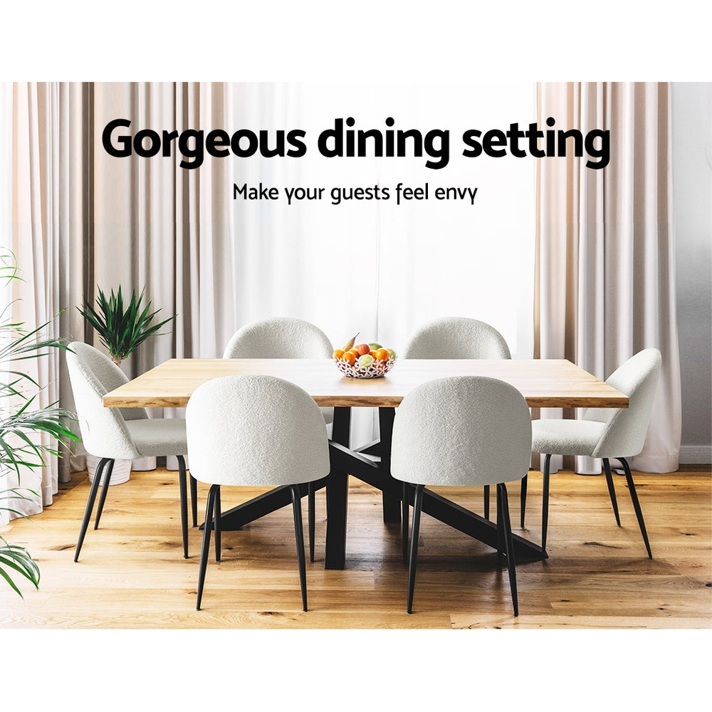 TWSC Dining Chairs Set of 2 Sherpa Boucle White