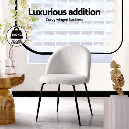 TWSC Dining Chairs Set of 4 Sherpa Boucle White