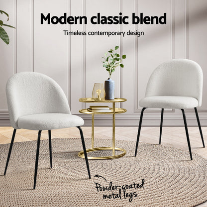 TWSC Dining Chairs Set of 4 Sherpa Boucle White