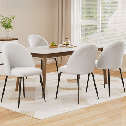 TWSC Dining Chairs Set of 4 Sherpa Boucle White