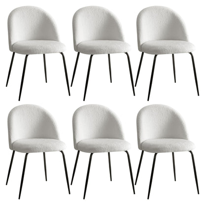 TWSC Dining Chairs Set of 6 Sherpa Boucle White
