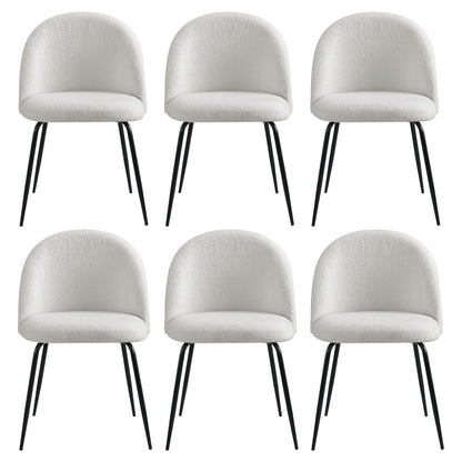TWSC Dining Chairs Set of 6 Sherpa Boucle White