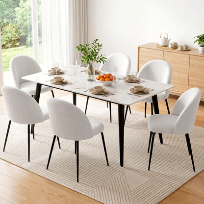 TWSC Dining Chairs Set of 6 Sherpa Boucle White