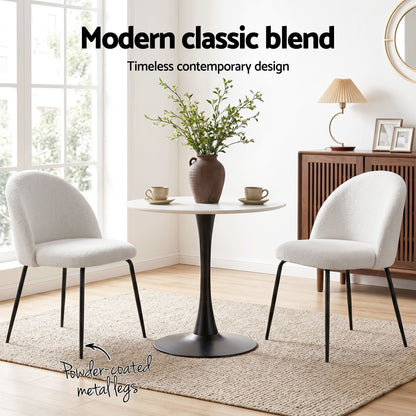 TWSC Dining Chairs Set of 6 Sherpa Boucle White