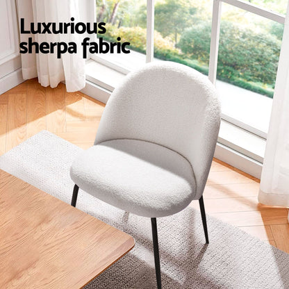 TWSC Dining Chairs Set of 6 Sherpa Boucle White