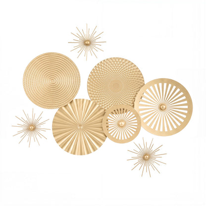 Artiss 8 Pieces Gold Metal Wall Decor Set 3D Starburst Round Disc Sculptures Flexible DIY Layout