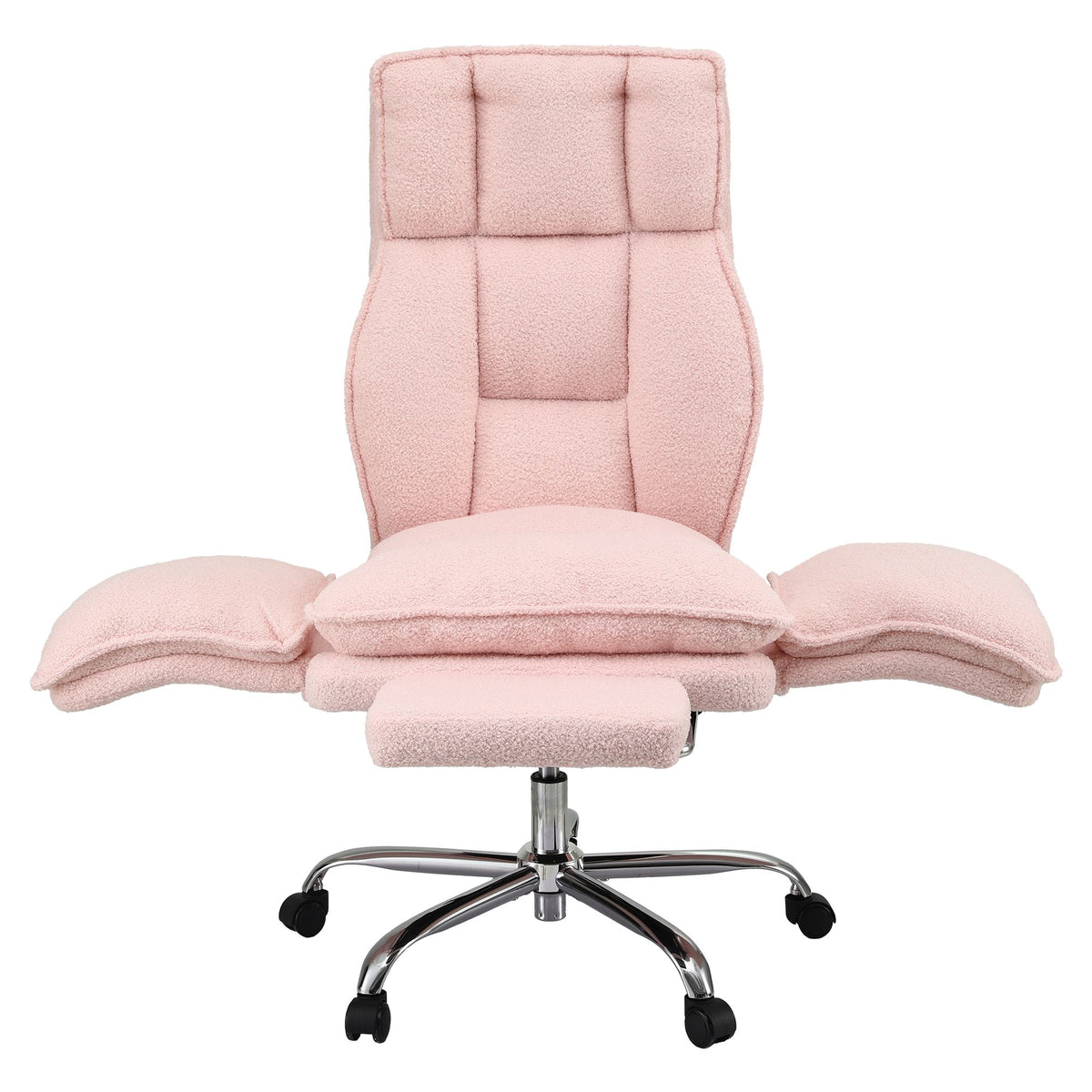 TWSC Big & Tall Criss Cross Office Chair with Flip Armrests Foot Rest Reclining Teddy Fleece Pink