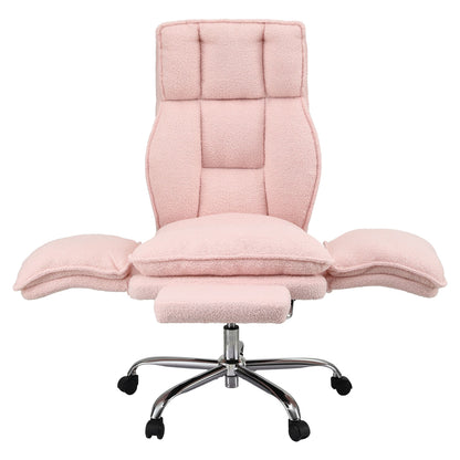 TWSC Big & Tall Criss Cross Office Chair with Flip Armrests Foot Rest Reclining Teddy Fleece Pink