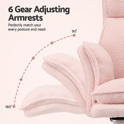 TWSC Big & Tall Criss Cross Office Chair with Flip Armrests Foot Rest Reclining Teddy Fleece Pink
