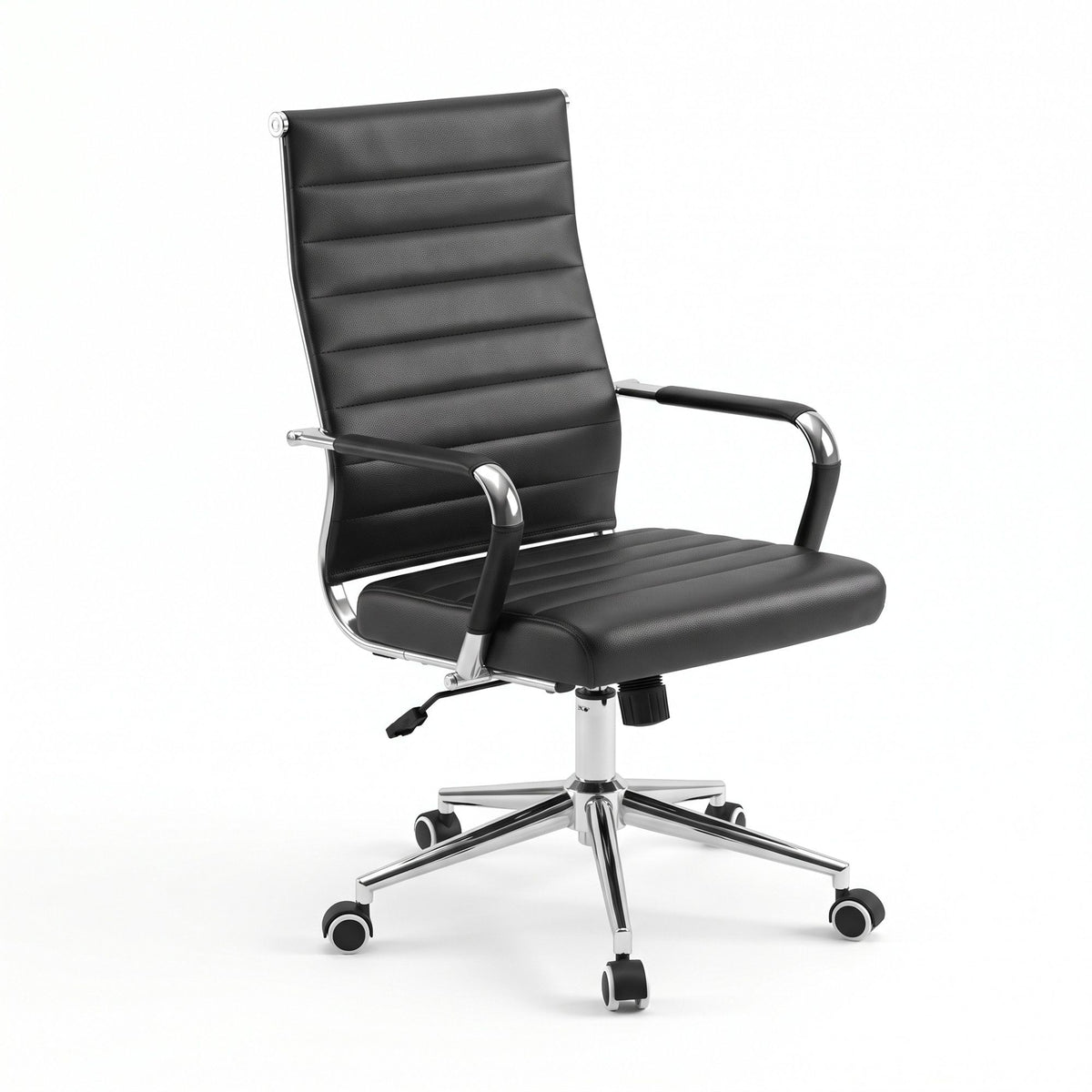 TWSC Ribbed High-Back Office Chair – Black — angled product view