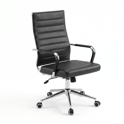 TWSC Ribbed High-Back Office Chair – Black — angled product view