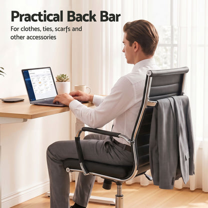 TWSC Ribbed High-Back Office Chair – Black — rear hanging bar shown in use