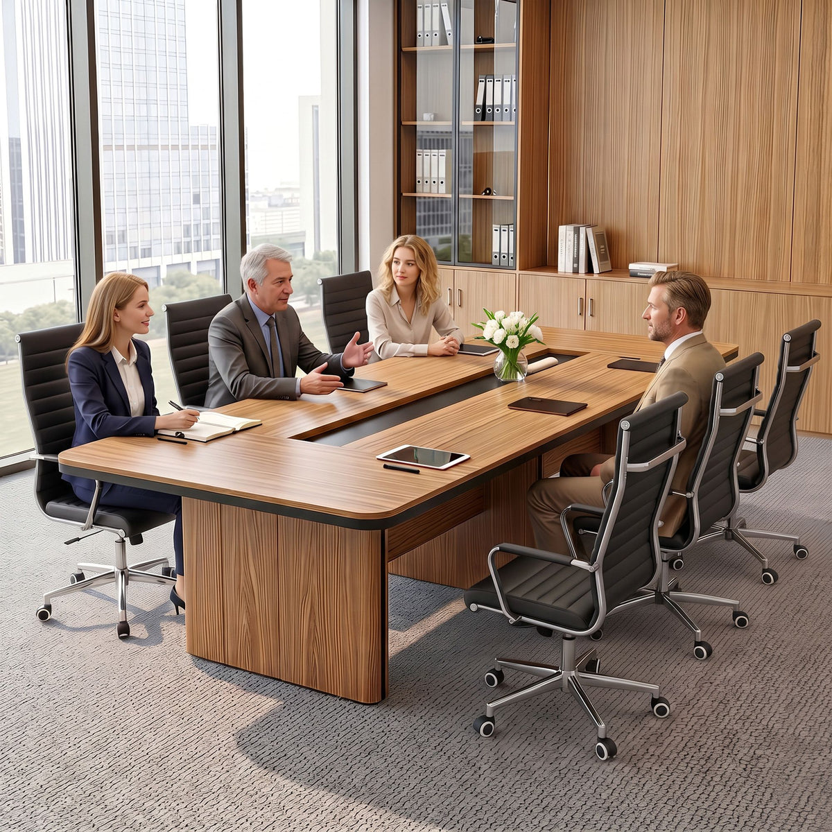 TWSC Ribbed High-Back Office Chair – Black — chairs around a meeting table